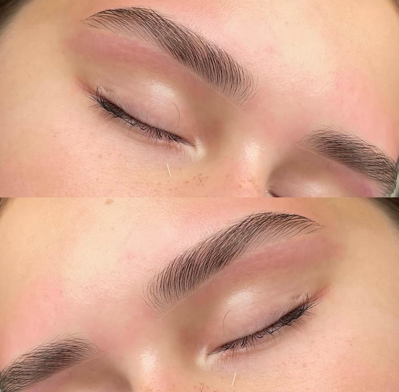 Full photograph of a client’s softly brushed, precisely shaped brows by Trey